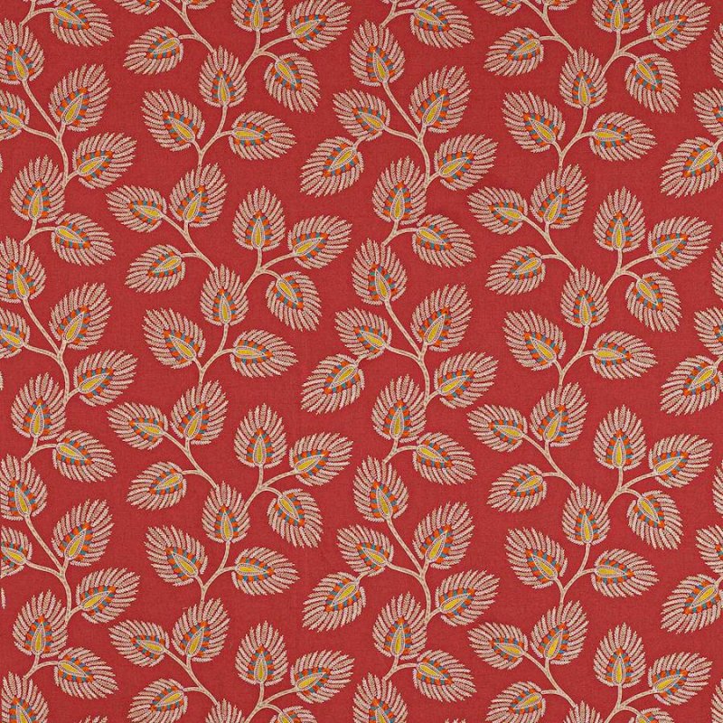 Preview: Jane Churchill Peacock Leaf Stoff in Red