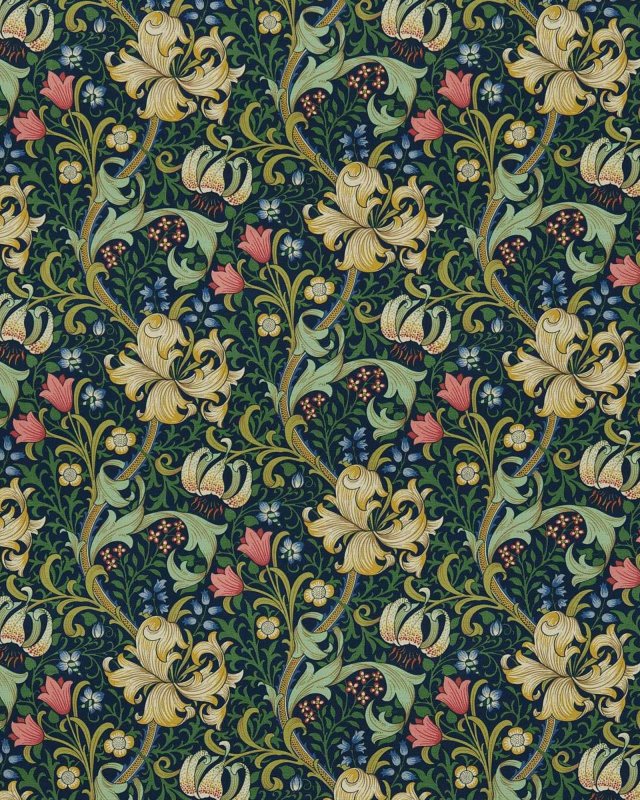 Preview: Golden Lily Midnight/Green – Stoff von Morris & Co.