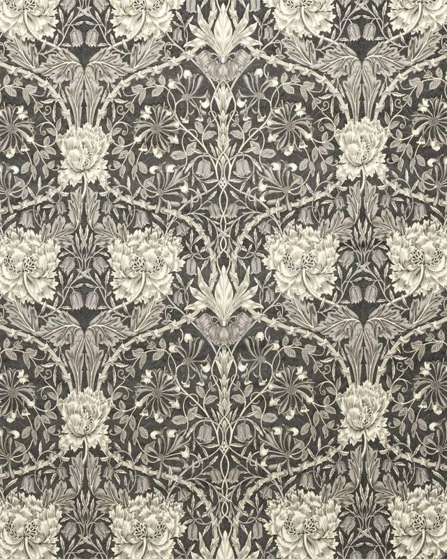 Preview: Honeysuckle and Tulip Velvet Black Walnut/Stone – Stoff von Morris & Co.