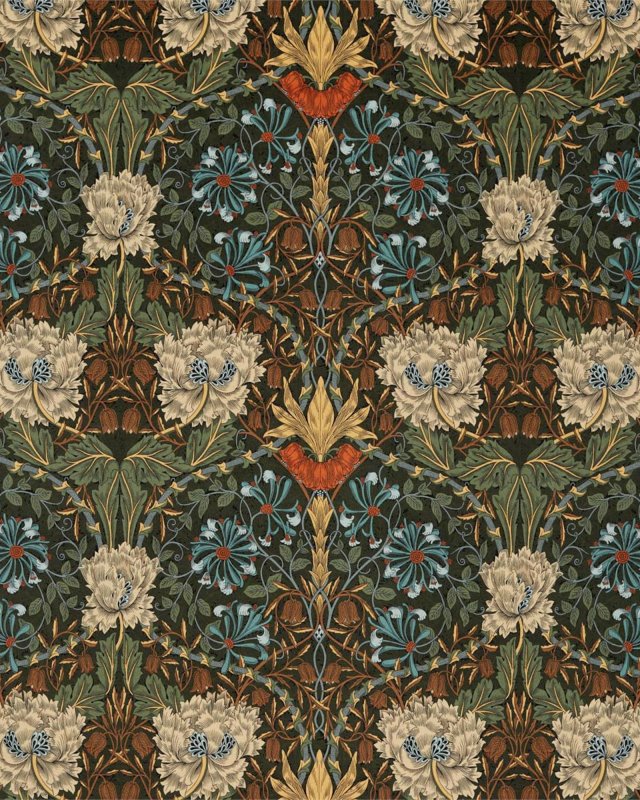Preview: Honeysuckle and Tulip Velvet Forest/Chestnut – Stoff von Morris & Co.