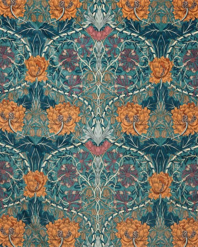 Honeysuckle and Tulip Velvet Woad/Mulberry – Stoff von Morris & Co.