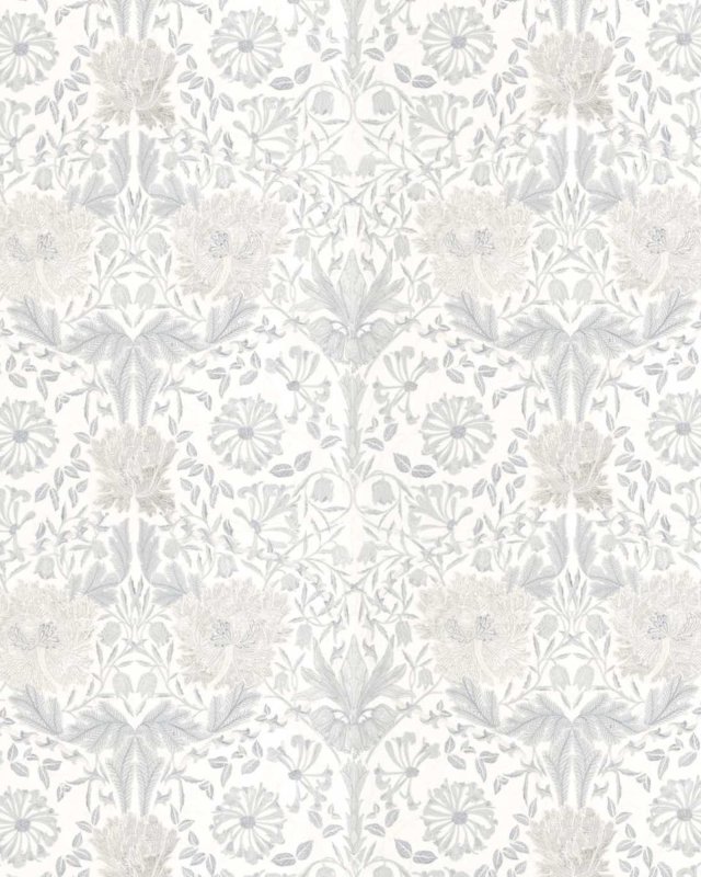 Pure Honeysuckle & Tulip Embroidery Lightish Grey – Stoff von Morris & Co.