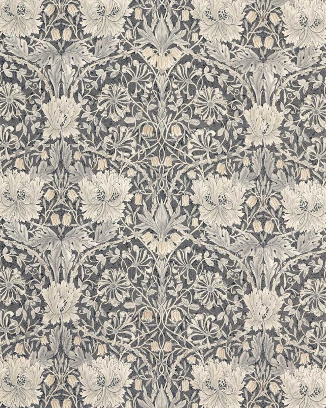 Pure Honeysuckle & Tulip Print Black Ink – Stoff von Morris & Co.