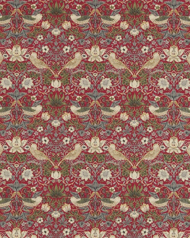 Preview: Strawberry Thief Crimson/Slate – Stoff von Morris & Co.