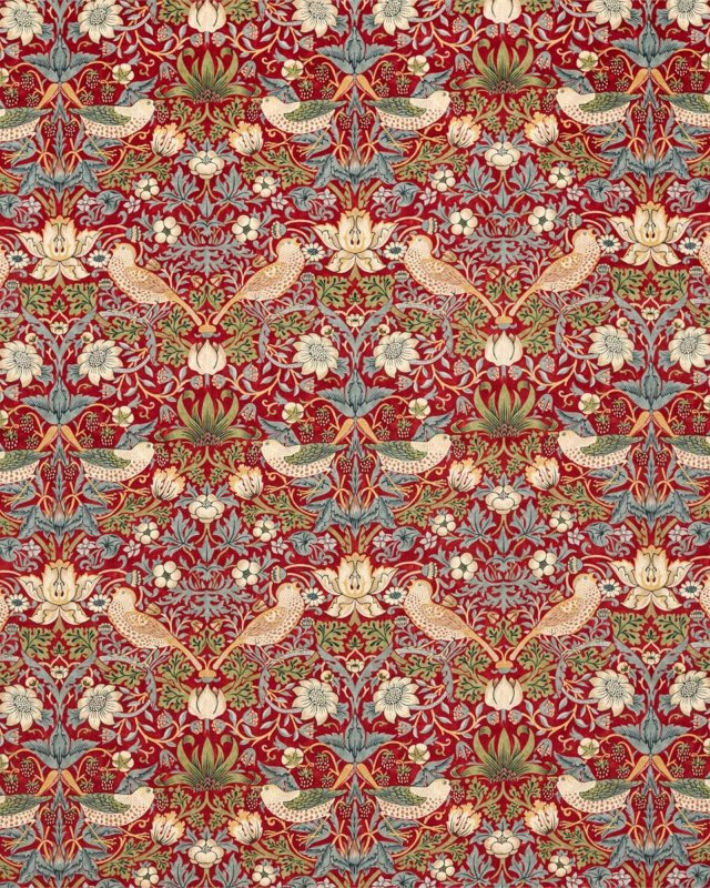 Preview: Strawberry Thief Velvet Crimson/Slate – Stoff von Morris & Co.