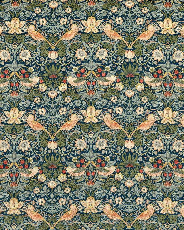 Strawberry Thief Velvet Indigo/Thyme – Stoff von Morris & Co.