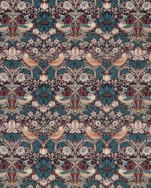 Preview: Strawberry Thief Velvet Mulberry/Slate – Stoff von Morris & Co.