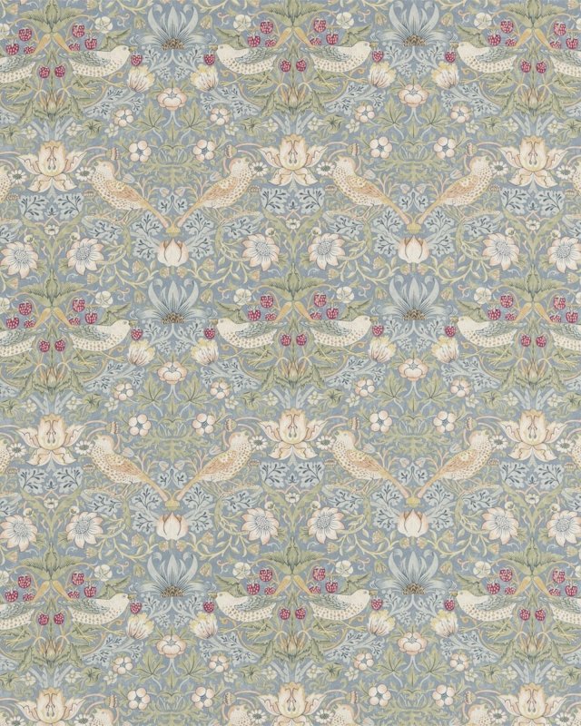 Preview: Strawberry Thief Slate/Vellum – Stoff von Morris & Co.