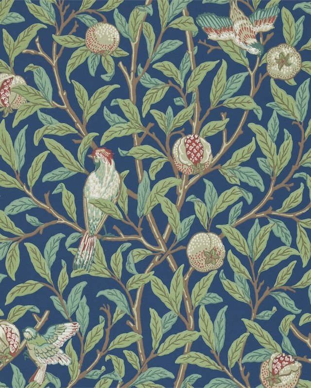 Bird & Pomegranate Blue/Sage – Tapete von Morris & Co.