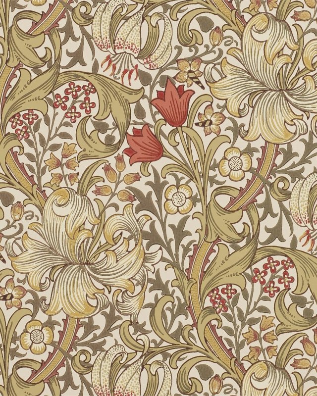 Golden Lily Biscuit/Brick – Tapete von Morris & Co.