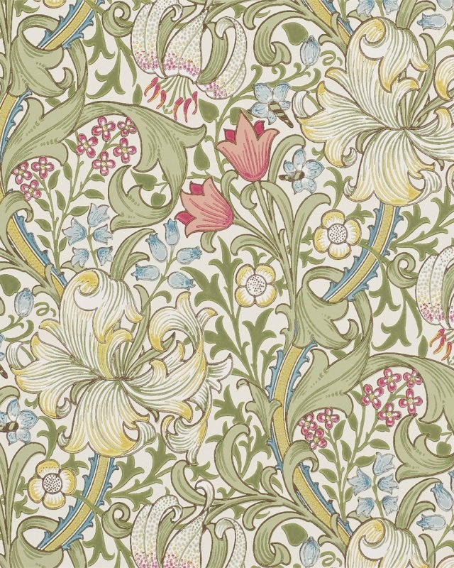 Golden Lily Green/Red – Tapete von Morris & Co.