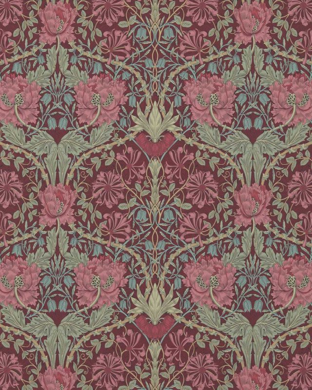 Preview: Honeysuckle & Tulip Burgundy/Sage – Tapete von Morris & Co.