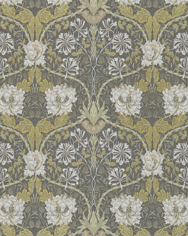 Preview: Honeysuckle & Tulip Charcoal/Gold – Tapete von Morris & Co.
