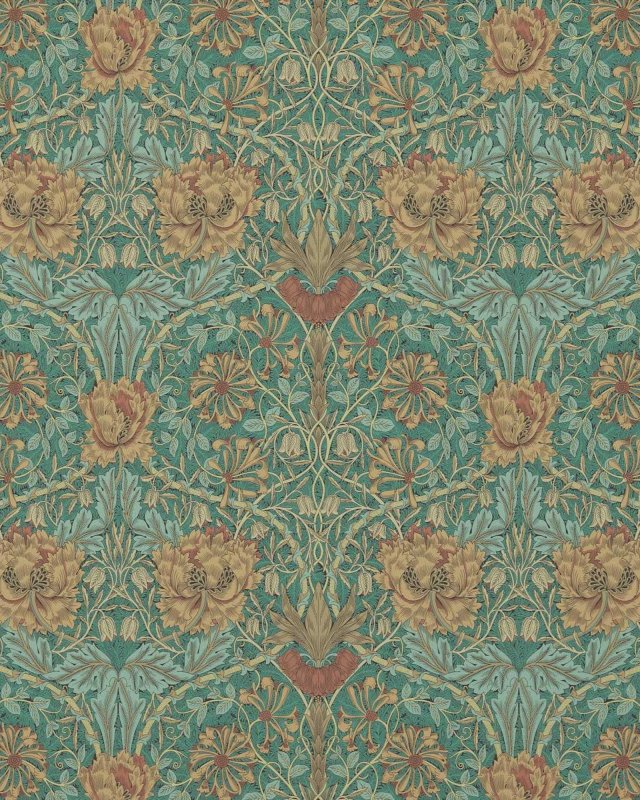 Honeysuckle & Tulip Emerald/Russet – Tapete von Morris & Co.