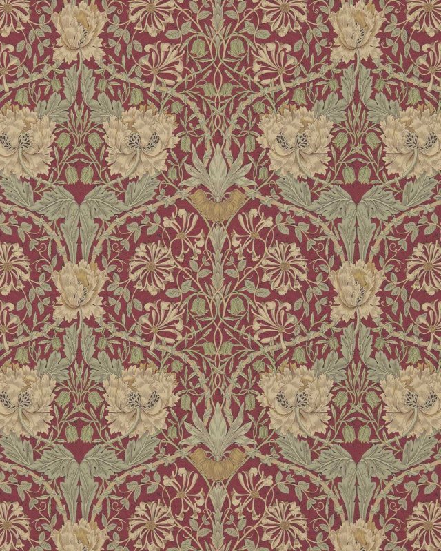 Preview: Honeysuckle & Tulip Red/Gold – Tapete von Morris & Co.
