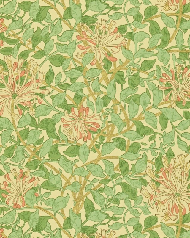Preview: Honeysuckle Green Beige Pink – Tapete von Morris & Co.