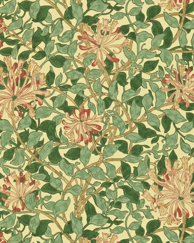Honeysuckle Green Coral Pink – Tapete von Morris & Co.