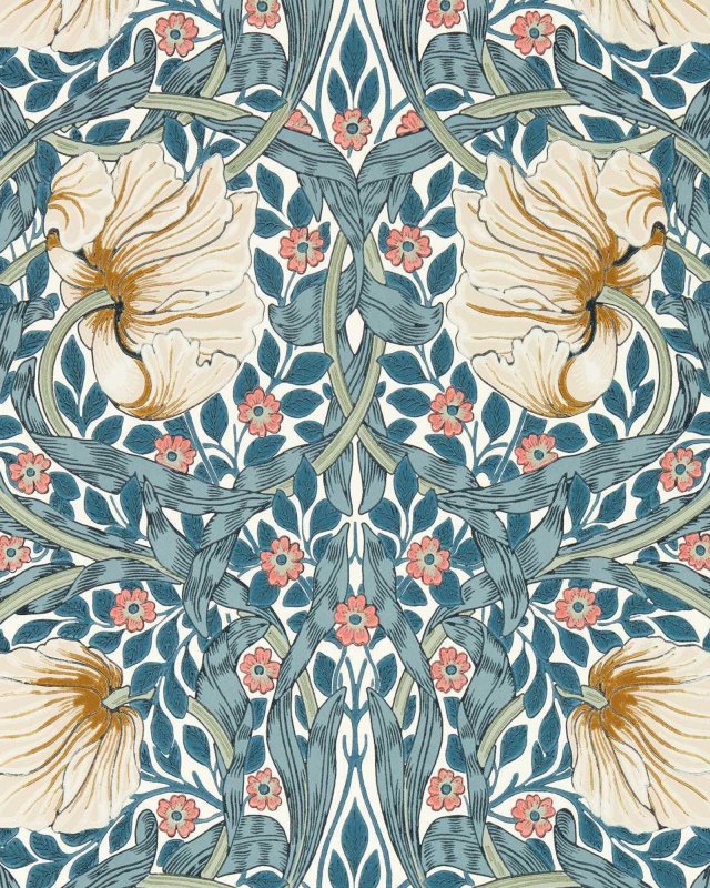 Preview: Pimpernel Woad/Coral – Tapete von Morris & Co.