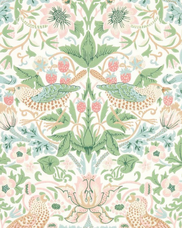 Preview: Simply Strawberry Thief Cochineal Pink – Tapete von Morris & Co.