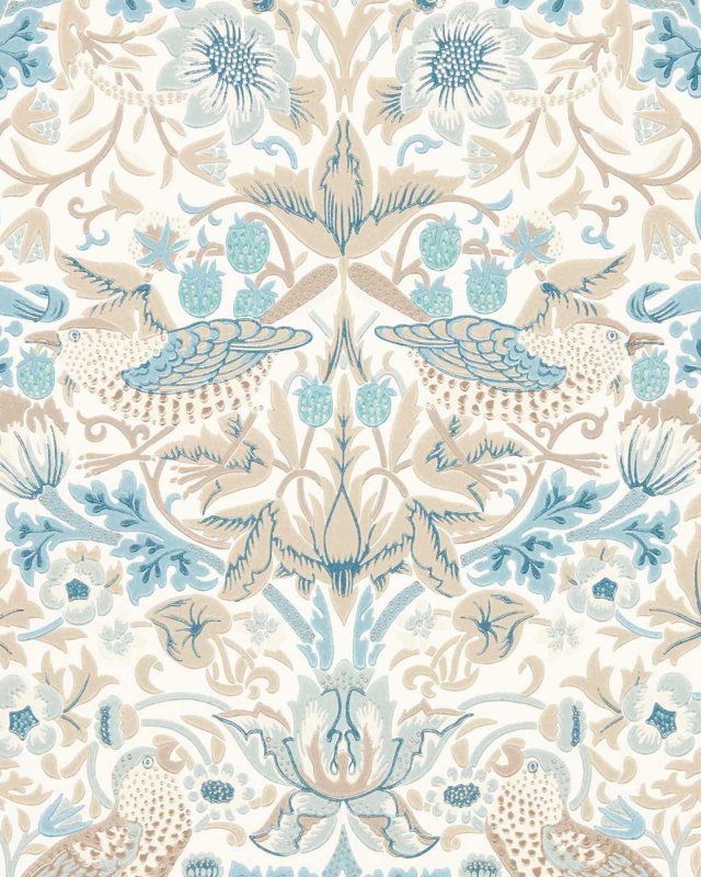 Preview: Simply Strawberry Thief Slate/Vellum – Tapete von Morris & Co.