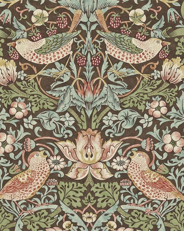 Preview: Strawberry Thief Chocolate/Slate – Tapete von Morris & Co.