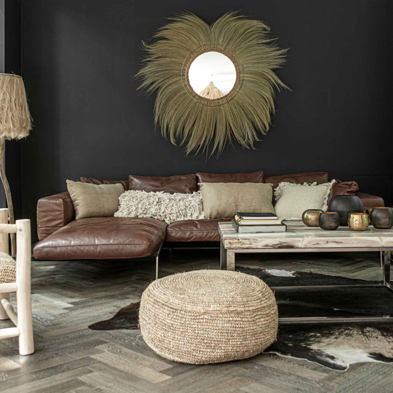 Preview: Raffia Flores Pouf — handgefertigt, 60 × 60 × 35 cm