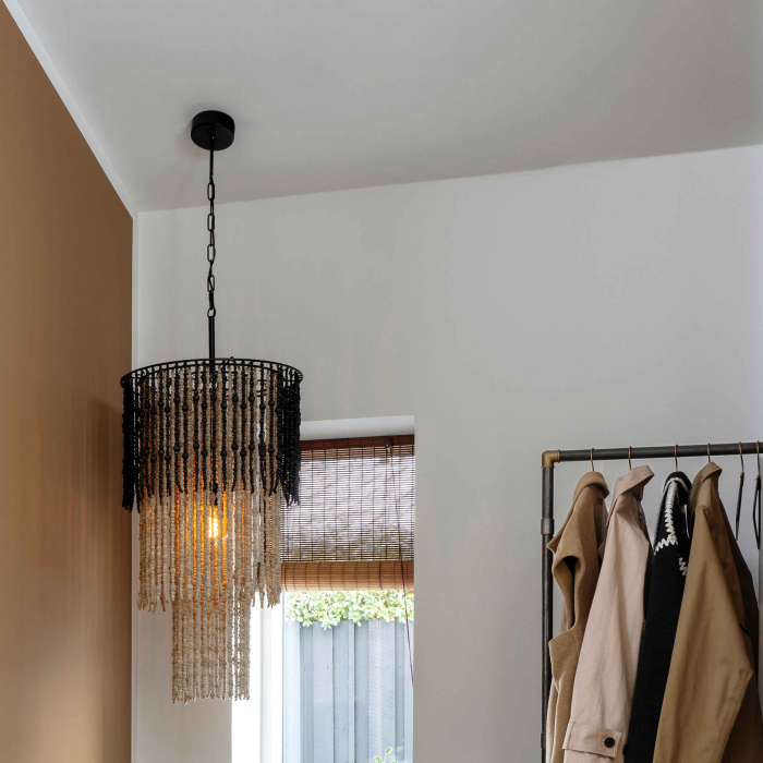 Kronleuchter Lou mit Holzperlen - 90 cm