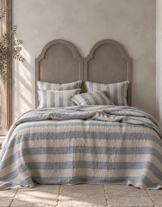 Reiner Leinenbettbezug Bold Stripe - Naturell Indigo