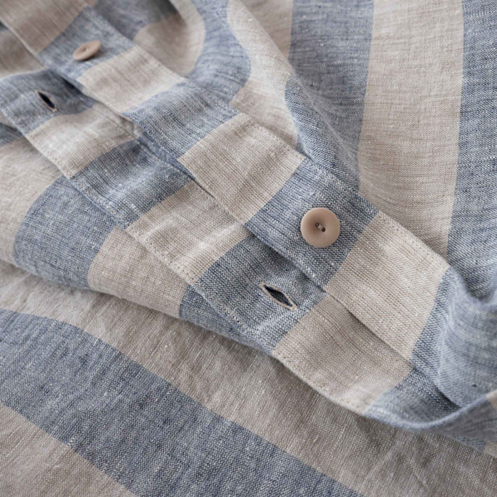 Reiner Leinenbettbezug Bold Stripe - Naturell Indigo
