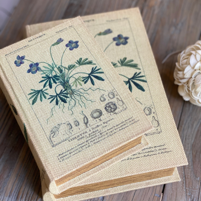 Antiksierte Leinenbücher aufklappbar - 2er Set - Set Botanique