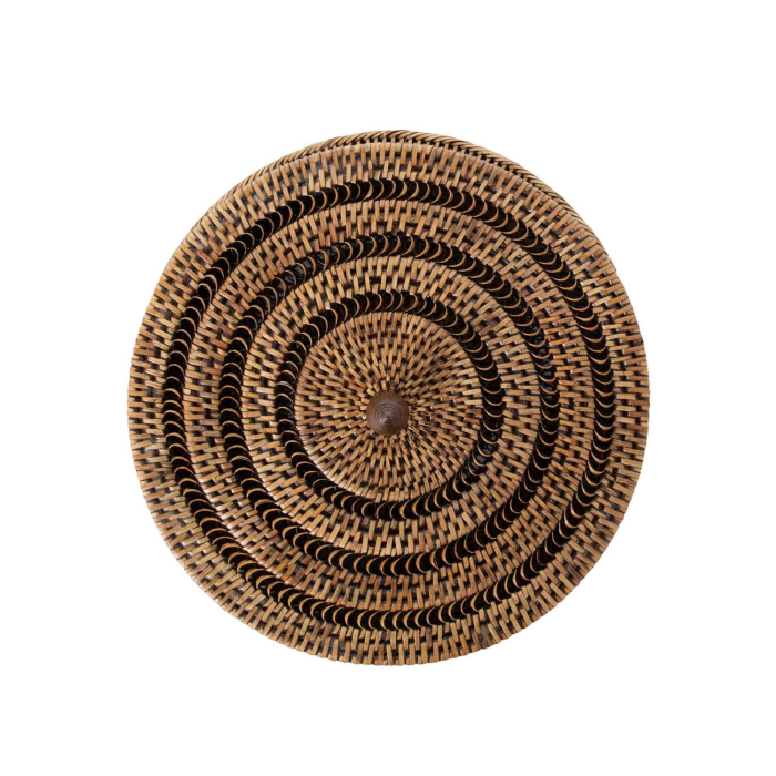 Togo Glocke Deckel Draufsicht, konzentrisches Spiralmuster aus hell-dunkel gebeiZtem Rattan