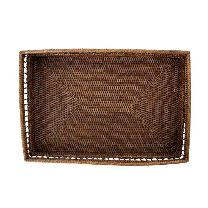 Togo Tablett Large Draufsicht, dicht geflochtener Rattanboden mit Stern-Flechtmuster