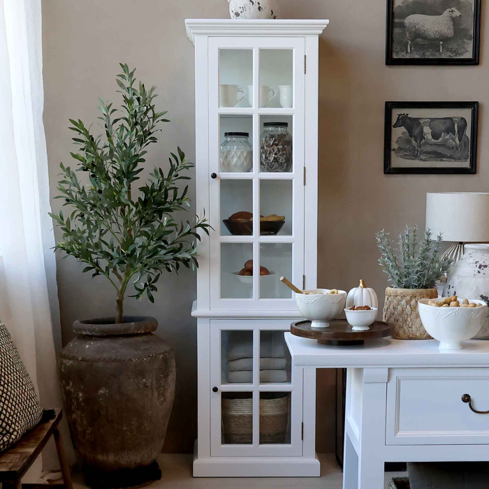 Vitrinenschrank Frejus — Massivholz weiß, H 196 cm