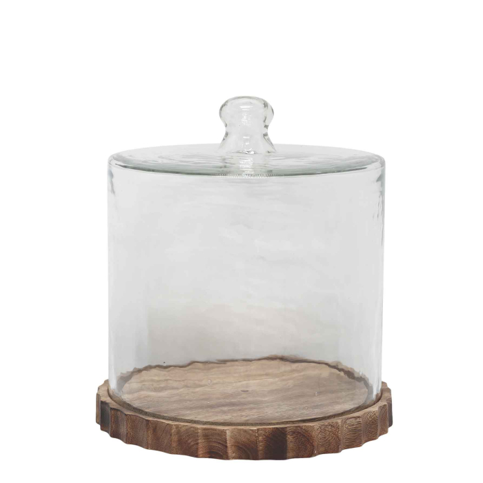 Glasglocke mit Mangoholz-Tablett