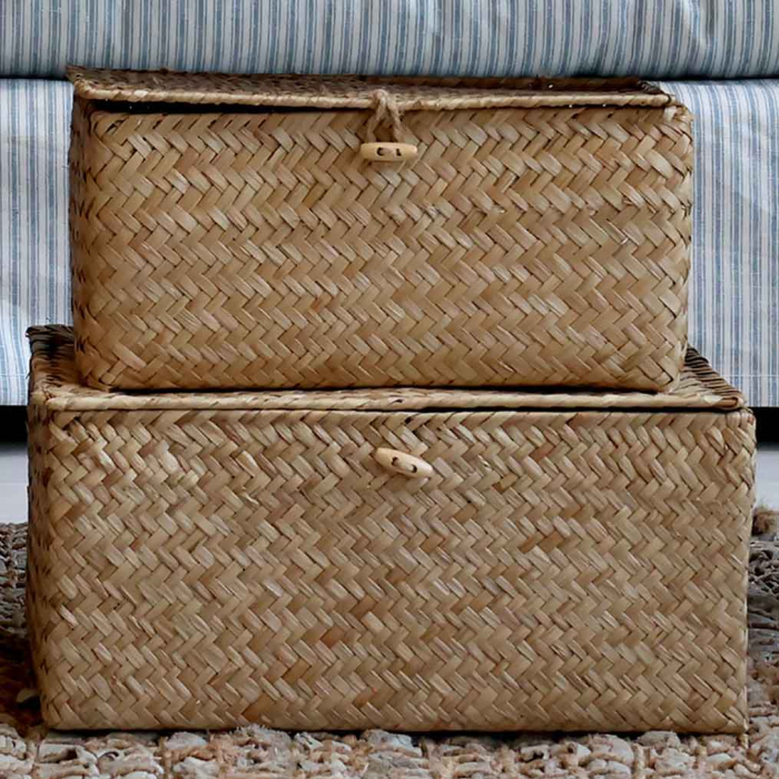 2er Set Korbbox mit Deckel aus Rattan