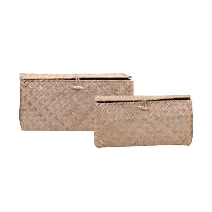 2er Set Korbbox mit Deckel aus Rattan