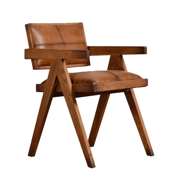 Stuhl aus tabakbraunen Leder von Flamant