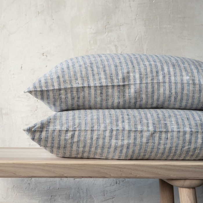 Leinenkissenhülle Brittany Stripe - Indigo Blau - Naturell