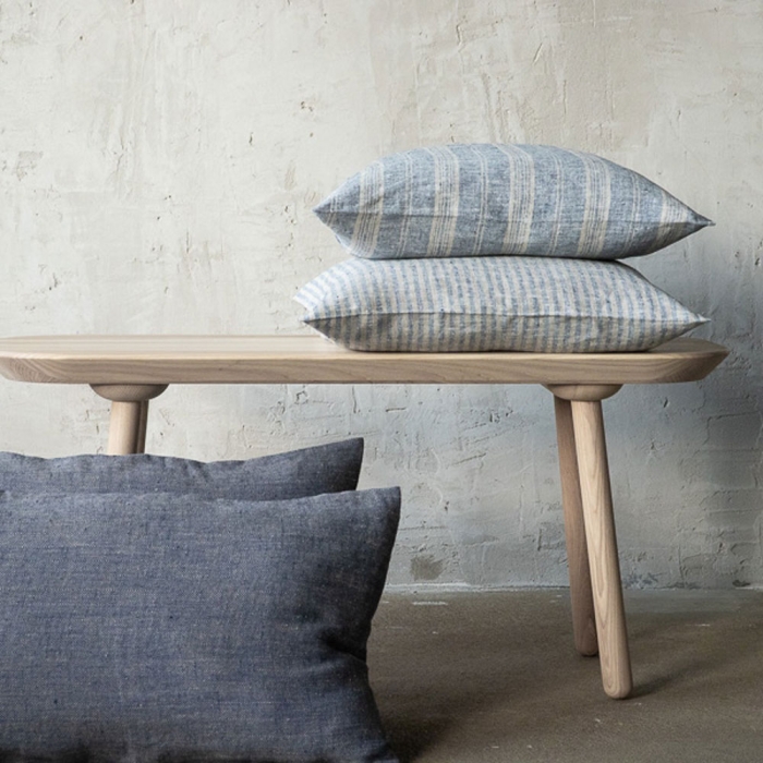 Leinenkissenhülle Brittany Stripe - Indigo Blau - Naturell
