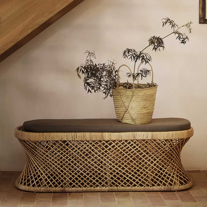 Rattanbank Palma mit Auflage aus Leinen - 140 cm