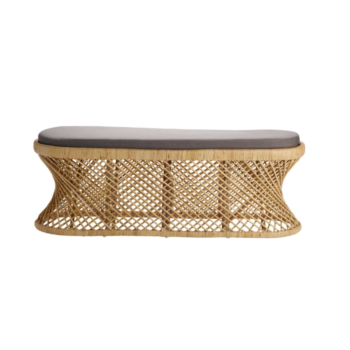 Rattanbank Palma mit Auflage aus Leinen - 140 cm