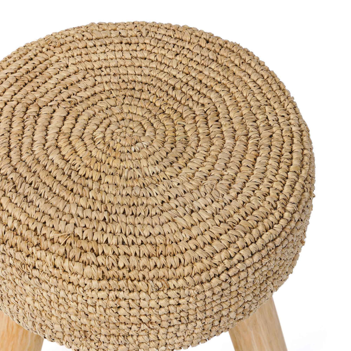 Raffia-Teak Hocker - Höhe 45 cm
