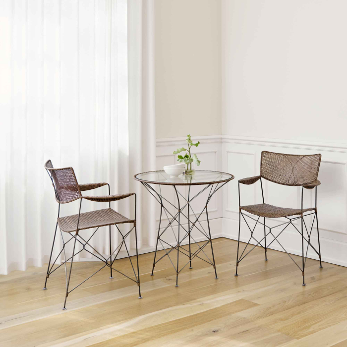 Funky Café Tisch – Glas, Stahl und Rattan