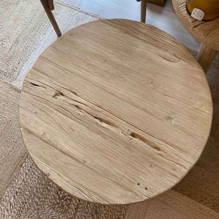 Runder Couchtisch aus massivem altem Ulmenholz
