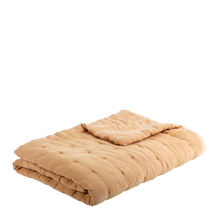 Tagesdecke Chloe in apricot aus gewaschenem Leinen
