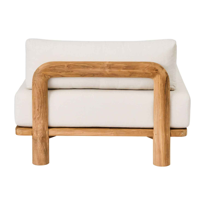 Tine K Teak Seitenmodul Seitenansicht — U-förmiger Teakrahmen, dickes Sitzkissen und Rückenkissen, recyceltes Teak natur