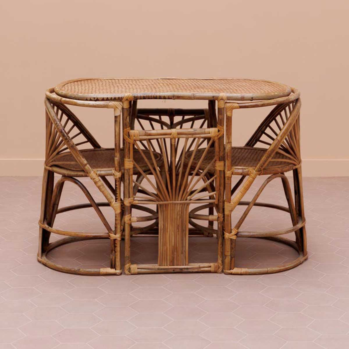 Trinidad Tischset mit 2 Stühlen aus Rattan