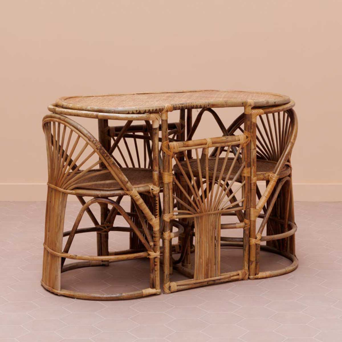 Trinidad Tischset mit 2 Stühlen aus Rattan