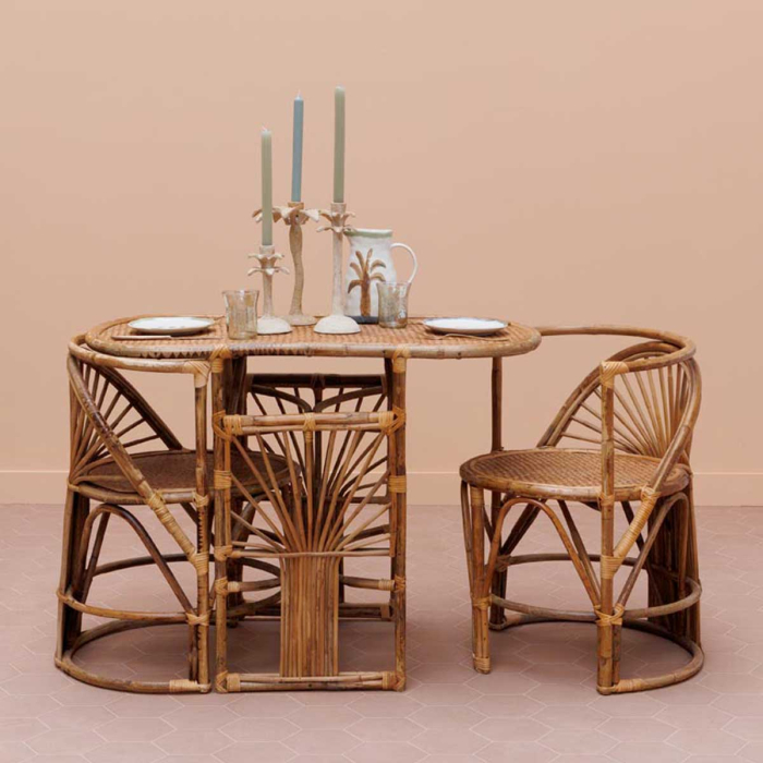 Trinidad Tischset mit 2 Stühlen aus Rattan