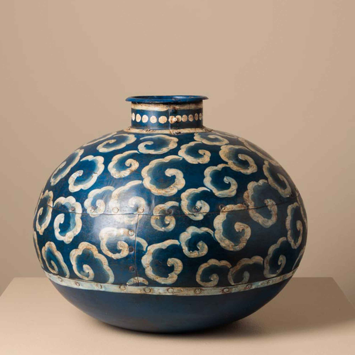 Große Keramik Vase Fleur Bleue mit Deckel – antikes Blumenmuster Blau-Weiß auf Celadon